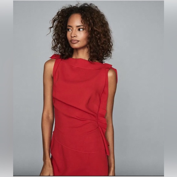 NWT REISS Robyn Ruffle Side Bodycon Dress In Red. $370 - Picture 4 of 14